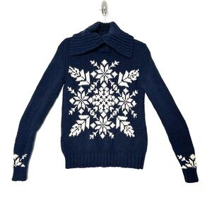 Eddie Bauer Cabincore Snowflake Mock Neck Collar Sweater Merino Wool Cottagecore